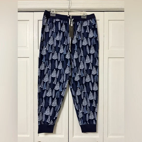 NWT Garnet Hill Blue Fern Flannel Jogger Pajama Pants Organic Pima Cotton Medium - Picture 1 of 8